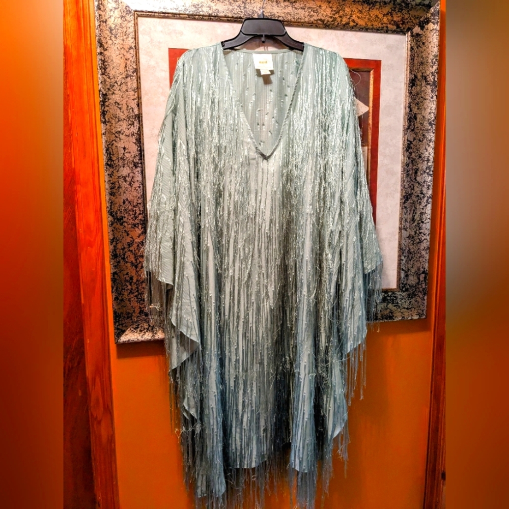 Anthropologie Maeve Fringed Shine Kaftan Dress